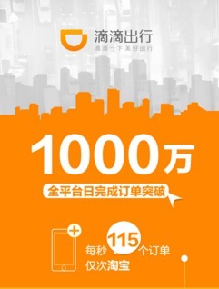 滴滴宣布日完成訂單量破1000萬：每秒115個訂單 僅次于淘寶